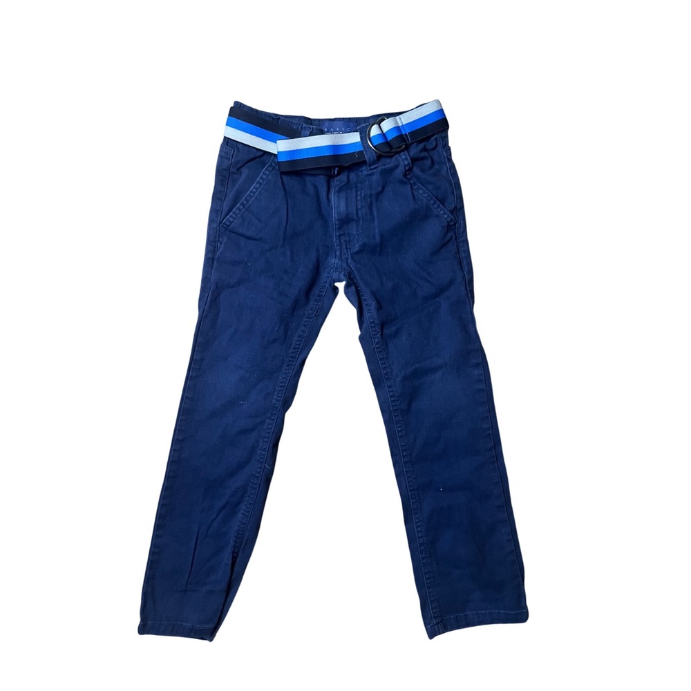 Basic Editions Boys Navy Blue Chino Pants with Striped Belt Size XS 4/5